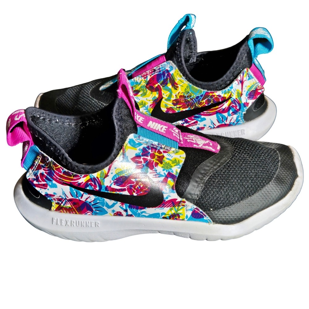 Nike Flex Runner Black Floral Tropical Sneakers 2.5Y Tortoise and the Hare Shoes